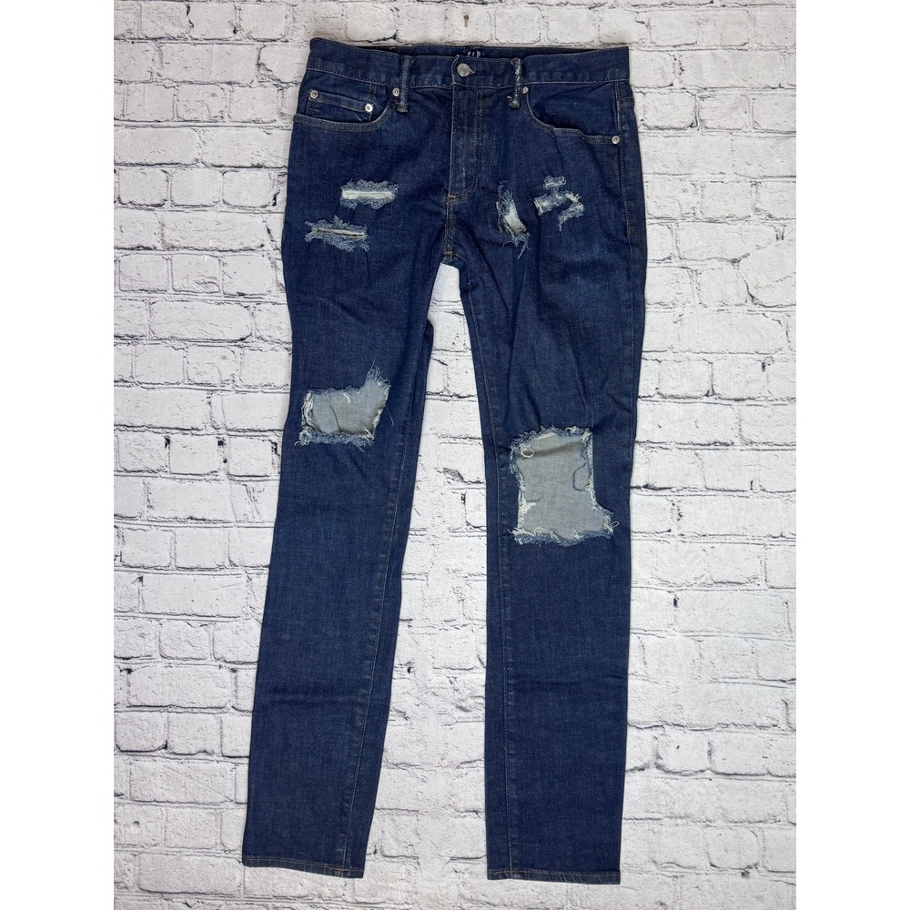 GAP Men Dark Wash Distressed‎ Straight Leg Jeans 30x32